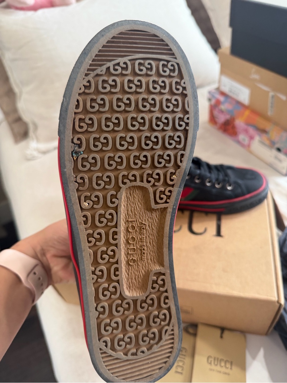 Gucci Black High-Top Sneakers with Red & Green Stripe - Picture 5 of 7